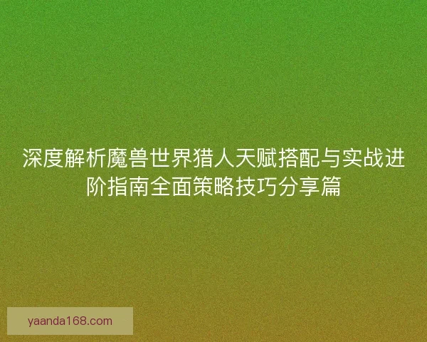 深度解析魔兽世界猎人天赋搭配与实战进阶指南全面策略技巧分享篇